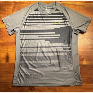 Nike Dri-fit Tennis Men’s Gray Graphic Print Short Sleeve Performance Shirt Sz L